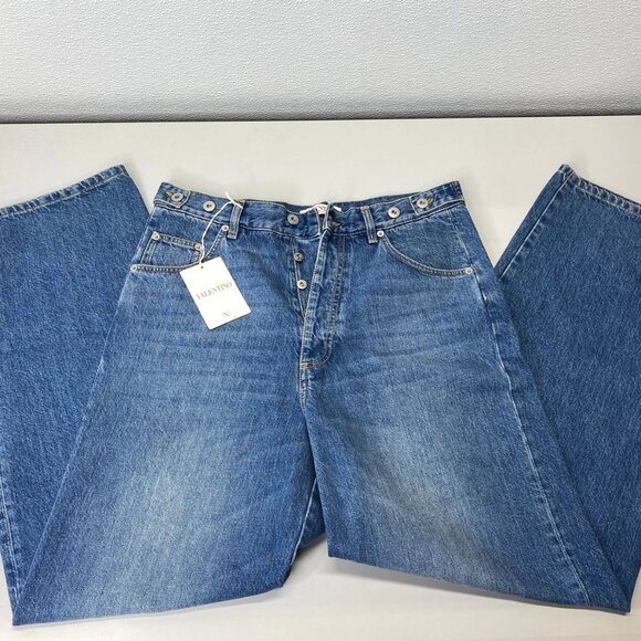 NEW VALENTINO Womens Jeans Blue Size 10 Baggy Denim Archive Print Pocket - Picture 7 of 10